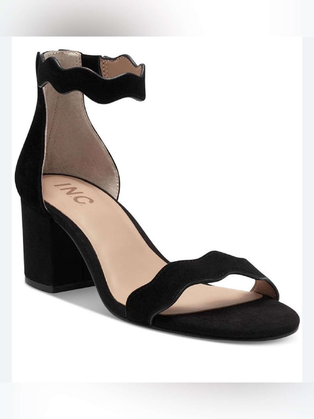 I.N.C Hadwin Scallop Two-Piece
Sandals, Black Suede, Women Size 6.5